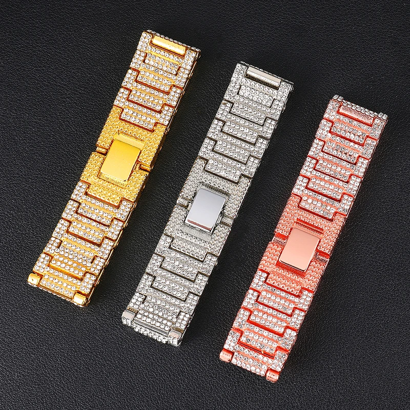 Хип хоп Полный Стразы Iced Out Bling Gold Watch Band Link Chain Браслеты для мужчин рэппер