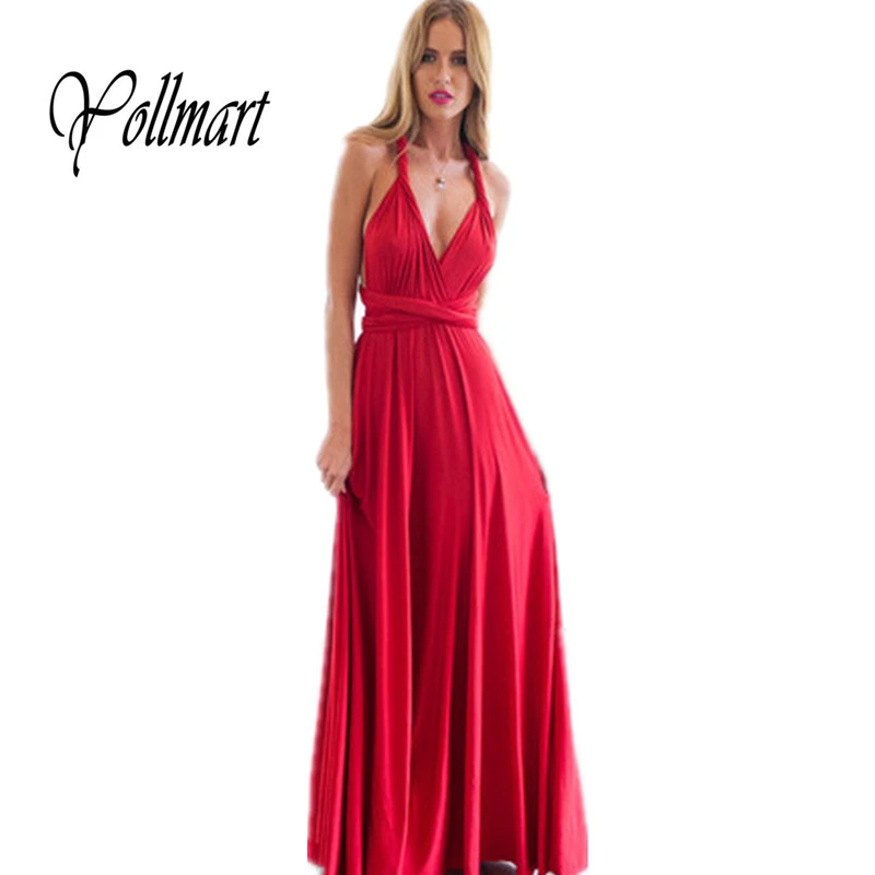 Yollmart Femmes Maxi Club Robe Rouge Longue Robe De Soiree Multiway Convertible Demoiselles D Honneur Robes De Plage Aliexpress