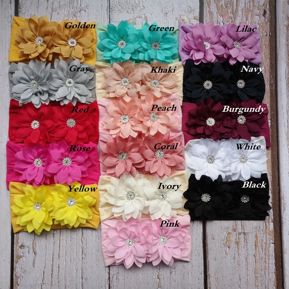 New Stretch Double Chiffon Flower Baby Headband Newborn Knot Wide Nylon Headwraps Girls Headwear Kids Photo Props | Мать и ребенок