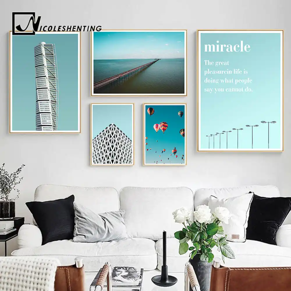 Building Citystape Ocean Landscape Canvas Poster Motivational Life