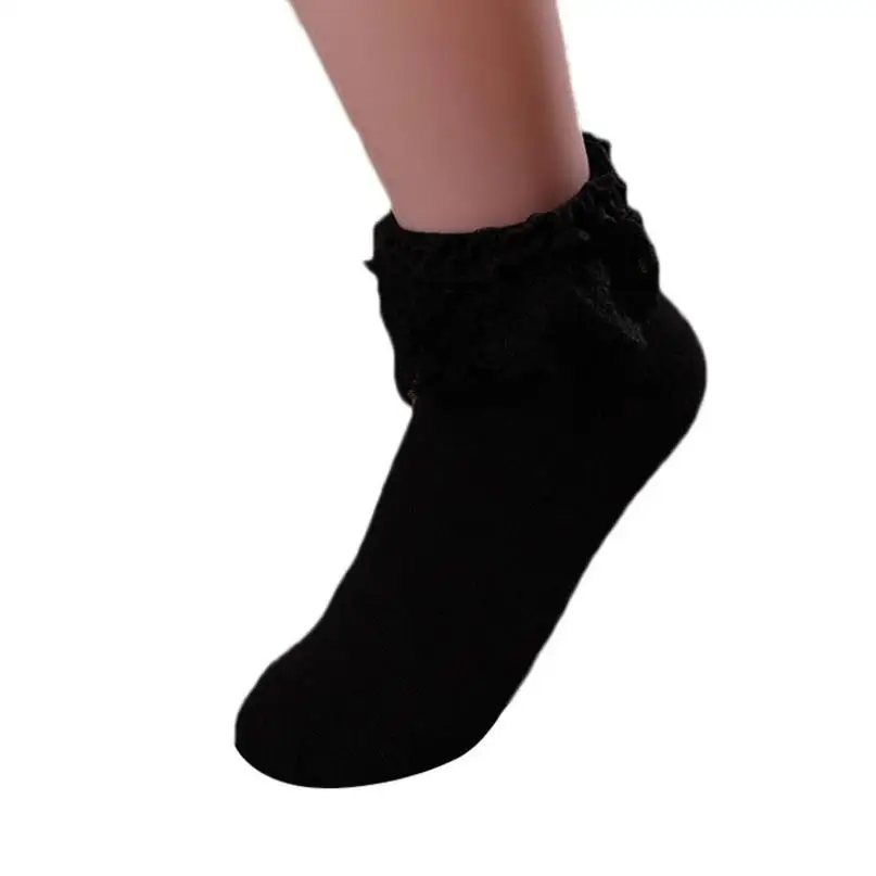 1 пара, 6 цветов, женские носки, милые носки принцессы для девочек, милые женские винтажные кружевные Гольфы с рюшами, с оборками, popsocket meias - Цвет: Черный