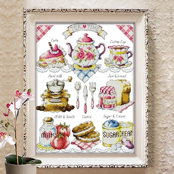 

Dlicious Tea cake 11CT Printed Fabric 14CT Canvas DMC Counted Chinese Cross Stitch Kits Cross-stitch set Embroidery Needlework