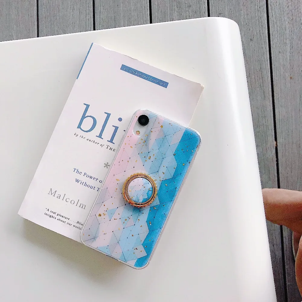 Case For iPhone Xr X Xs Max Cover Fresh Bling Blue Diamond Finger Stand Girly Soft TPU Cases (7)