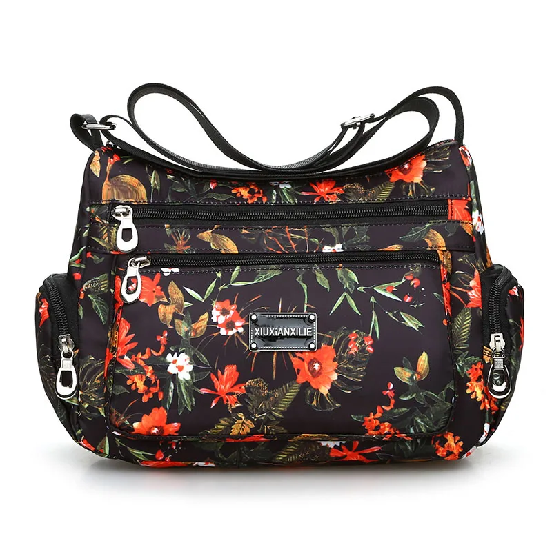 Женская сумка через плечо с национальным цветочным узором, Высококачественная Водонепроницаемая нейлоновая сумка через плечо, модная женская сумка-мессенджер с несколькими карманами - Цвет: 4