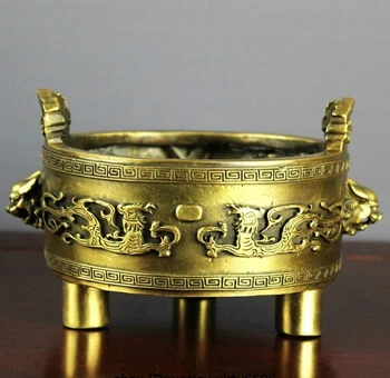 

song voge gem S1086 Chinese brass Copper Refined Dragon Play Bead Lion Head incense burner censer