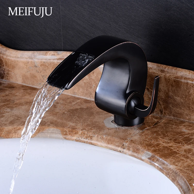

Classic Basin Faucets Single Hole Oil Rubbed Bronze Bathroom Faucets Crane Black Waterfall Faucet Bathroom Mixer Tap Basin Sink