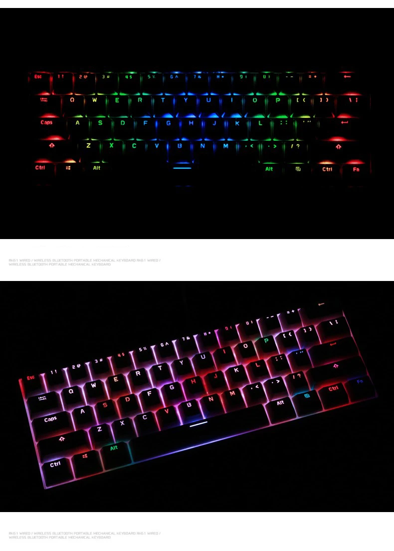 Bluetooth механические игровые клавиатуры Тонкий 61 клавиши RGB с одной подсветкой Подсветка поддержка Wins/Android/iOS