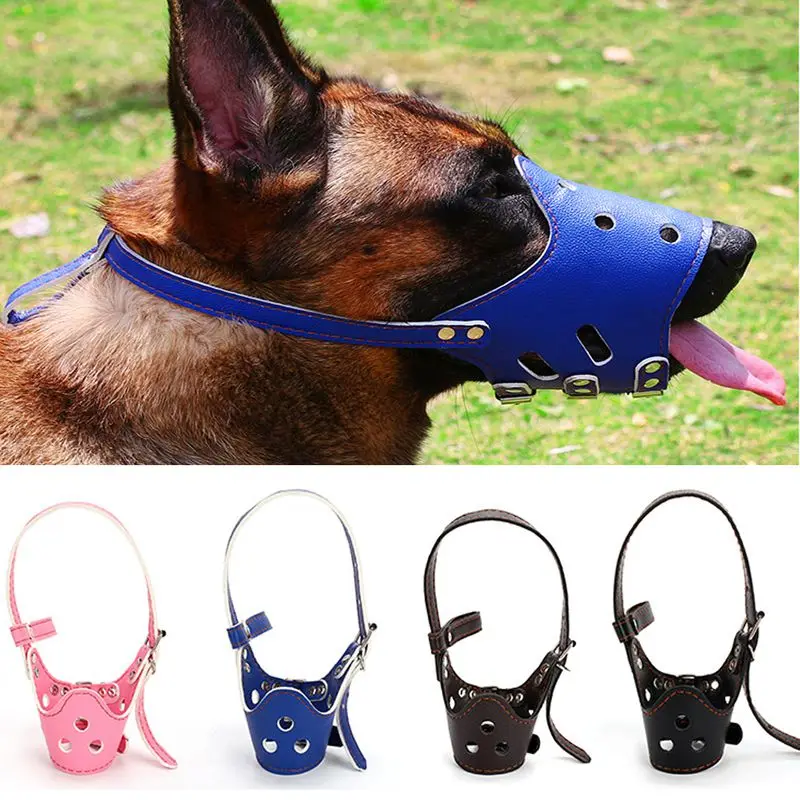 Koop Pet Pu Verstelbare Masker Bark Bite Mesh Zachte Mond Snuit Grooming Anti Stop Kauwen Voor Kleine Grote Hond Anti Bijten huisdier Producten