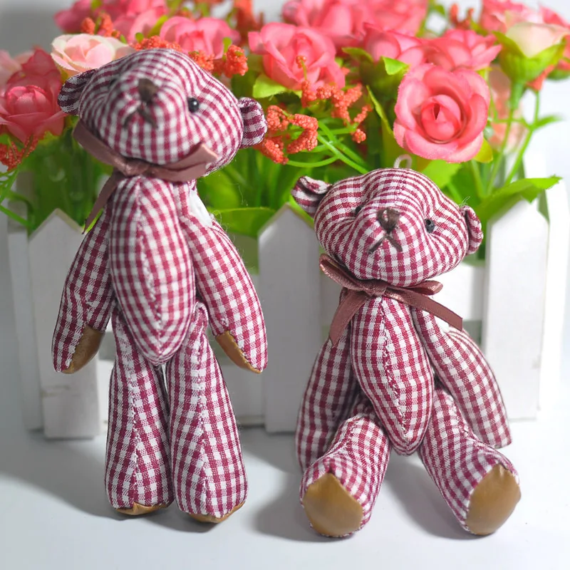 2017 New Plaid Cloth Small Joint Bear Toys Super Kawaii Teddy Bear Doll DIY Wedding Party Flower Bouquet Decor 11cm 20pcslot  (5)