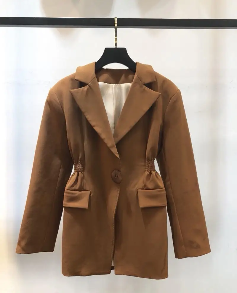 

2019 new ladies high quality fashion long-sleeved lapel solid color waist suit 0613