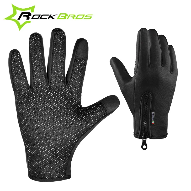 ROCKBROS Зимние флисовые теплые велосипедные спортивные перчатки, перчатки для езды на мотоцикле и велосипеде, перчатки на весь палец для сенсорного экрана телефона