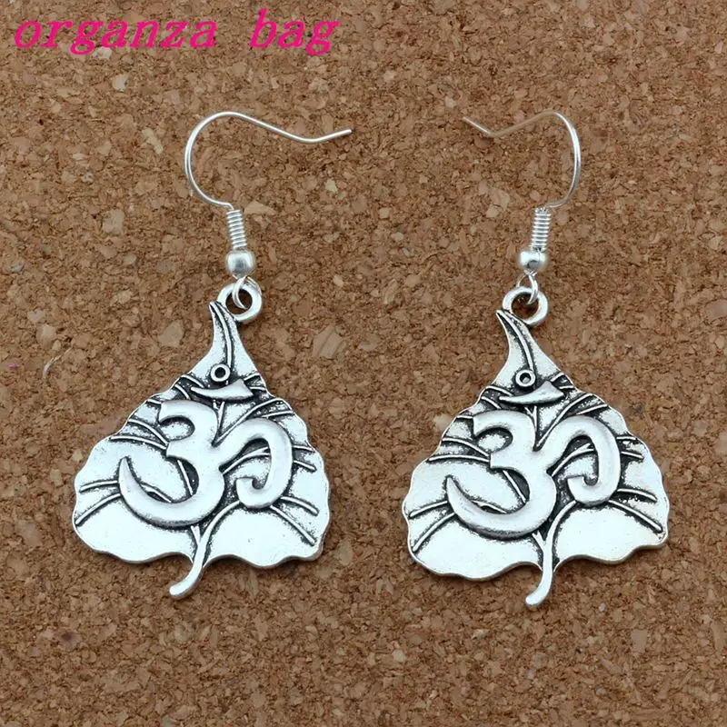 

Tree leaf OM Yoga Sign Charm Earrings silver Fish Ear Hook 10pairs/lot Antique silver Chandelier Jewelry DIY 24.8x49mm A-383e