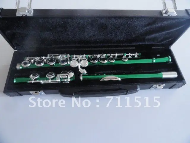 

Very nice chinese army green silver 16 holes closed plus the E key obturator flute musical instrument metal flute