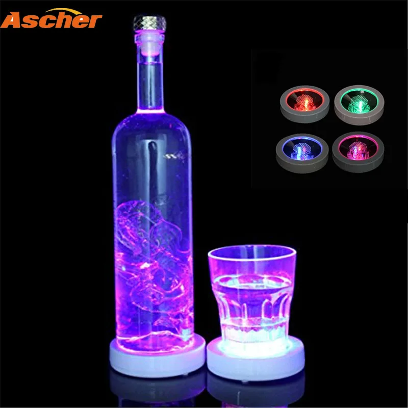 

Mini LED Glow Bottle Sticker Coaster Flashing Cup Mat Blue Red Green White Multi Color Light Up Club Bar Home Wedding Party