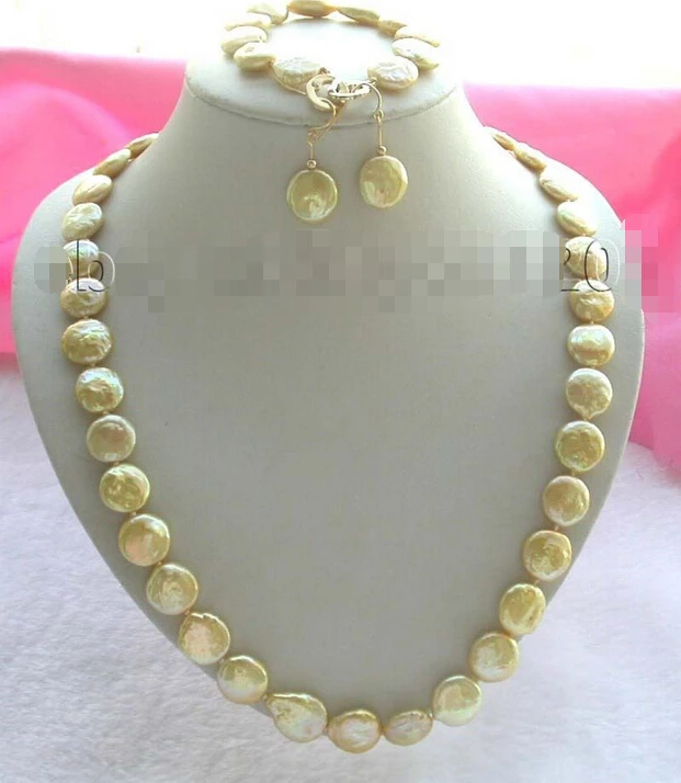 

shipping24" Golden Coin Pearl Necklace Bracelet Earrings set! (A0423)