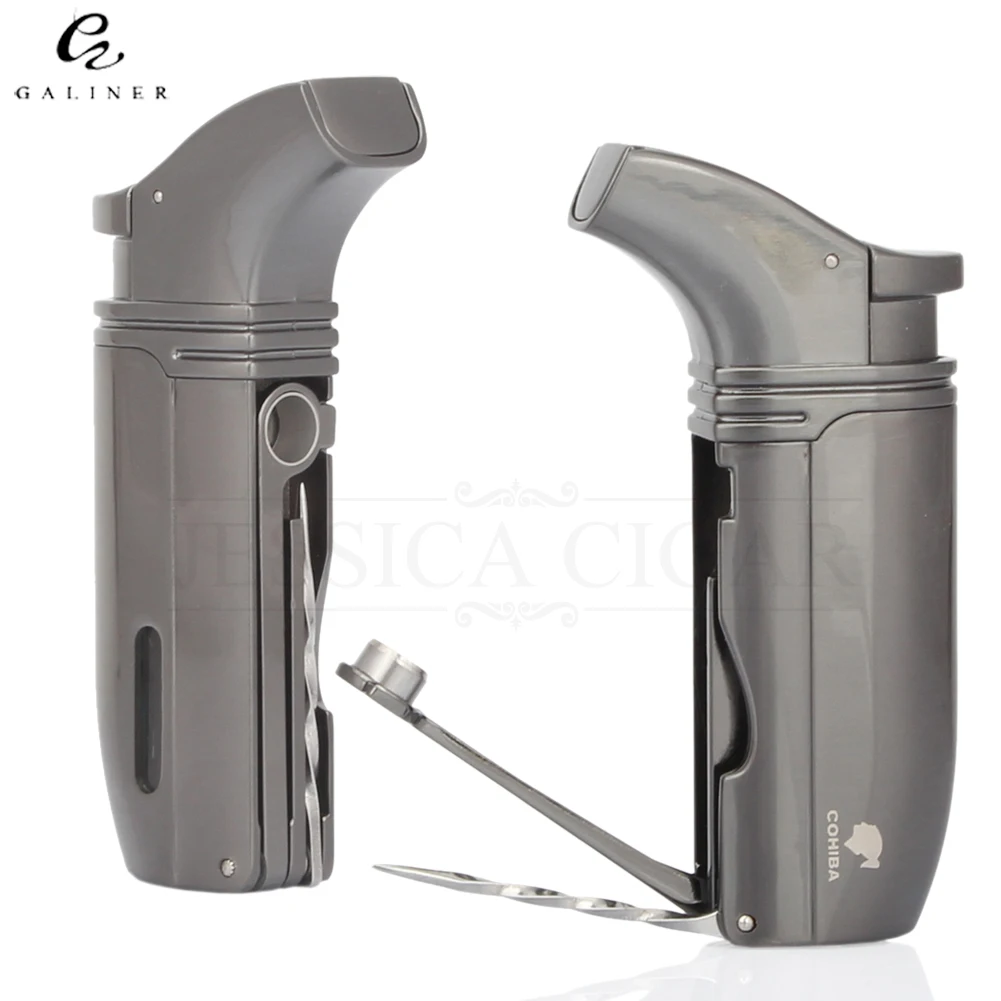

COHIBA Gadgets Metal Cigarette Torch Lighter Windproof Refillable Gas Lighter Butane Jet Lighters For Cigar With Cigar Punch