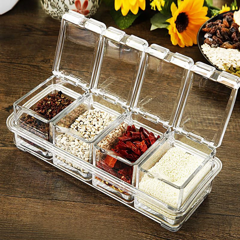 Kitchen Supplies Clear Plastic Swivel Seasoning Box Spice Jar Storage