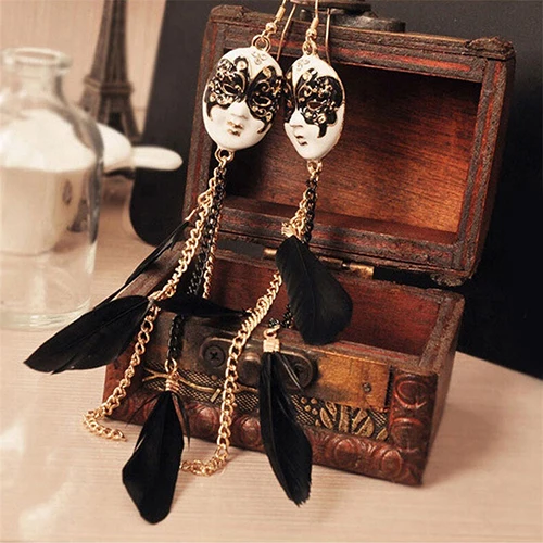 

Women Bohemia Chain Feather Tassel Chain Earrings Mask Long Drop Earring Dangle Earrings Feather Leaves Pendant Piercing Jewelry