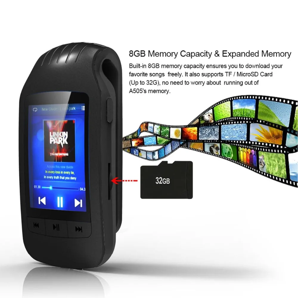 Оригинальный мини mp3 плеер с клипсой bluetooth 8 ГБ портативный спортивный шагомер