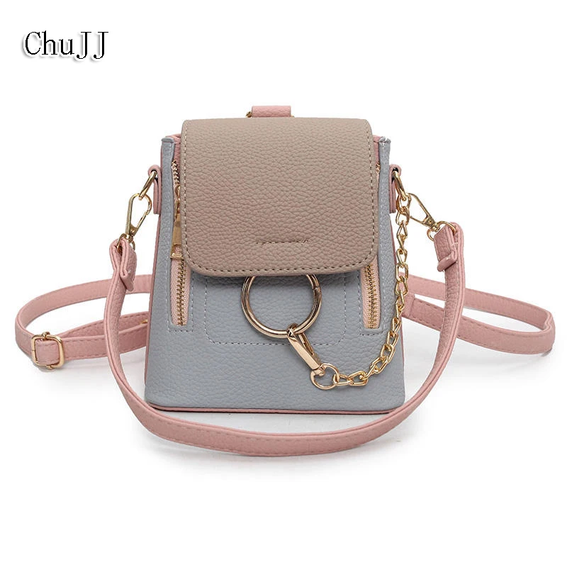 

Fashion Preppy Style Women Backpack Chains Leather Backpacks for Teenage Girls School Shoulder Bag Panelled Women Bag