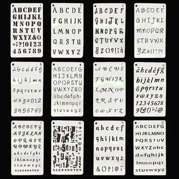 

12pcs DIY Scrapbooking Notebook Stencil Set Multi-use Handwriting Practice Embossing Stamping Template Letter Greeting Card