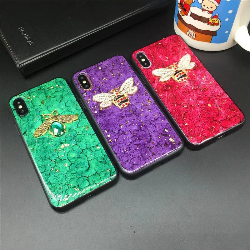 

Luxury Brand Gold Foil Marble Cover 3D Diamond Bee Case for Xiaomi Mi 9 SE 8 Lite CC9 5S Plus 5X 6 6X Max 2 3 Mix 2S Note 3 Play