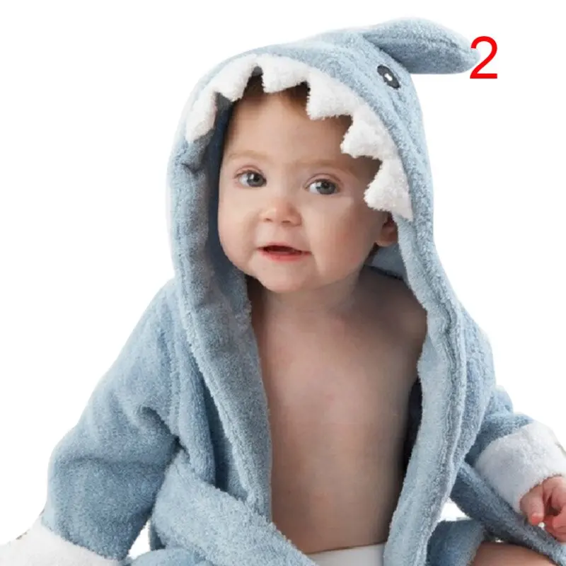 Winter Spring Autumn Animal Style Baby Clothing Boys Girls Robes Cartoon Bathrobe Sleepwear Robe - Цвет: Blue Shark