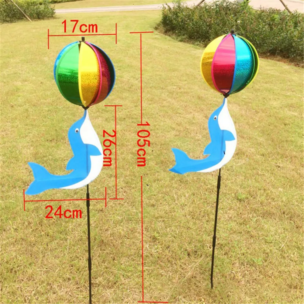 Милый Радужный ветряной Спиннер красочная ветряная мельница милый мультфильм Дельфин Winnower детская игрушка сад декоративные колья флюгер