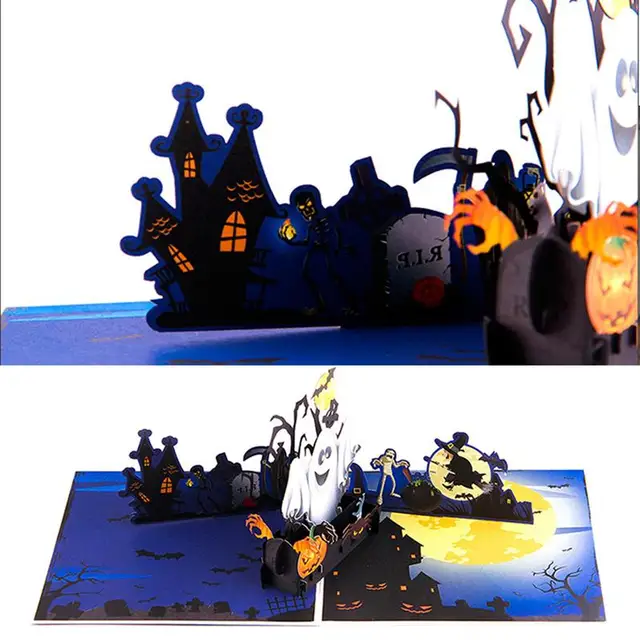 Pop Up Individual Creative Greeting Card Ghost Halloween Spider Pumpkin Gift Card for Holiday Friends Regards Birthday