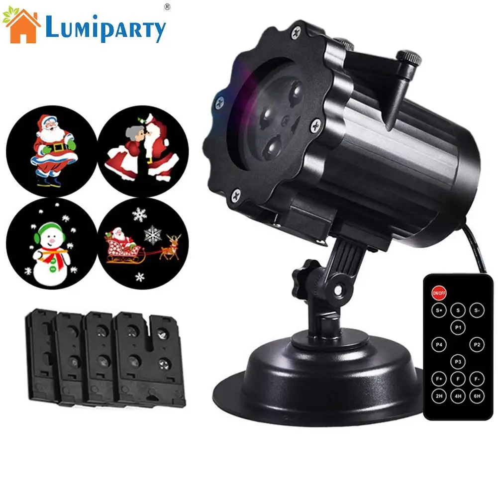 

4 Slides LED 100-240V Waterproof Projection Lamp with Remote Control Colourful Projector Christmas Holiday Disco Stage Lamp
