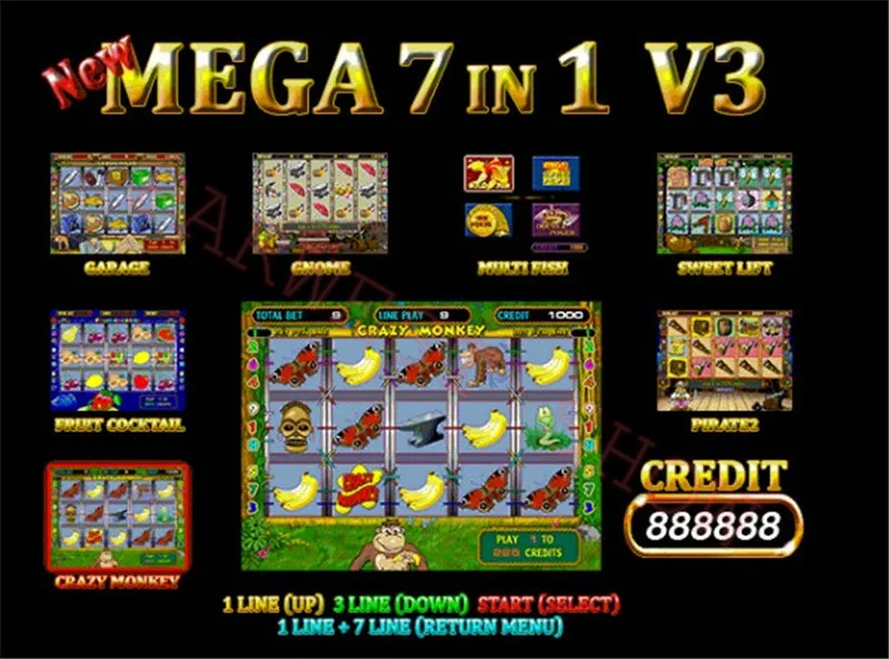 Новый Мега 7 в 1(40 96%) печатная плата Crazy Monkey фрукты коктейль гараж счастливое