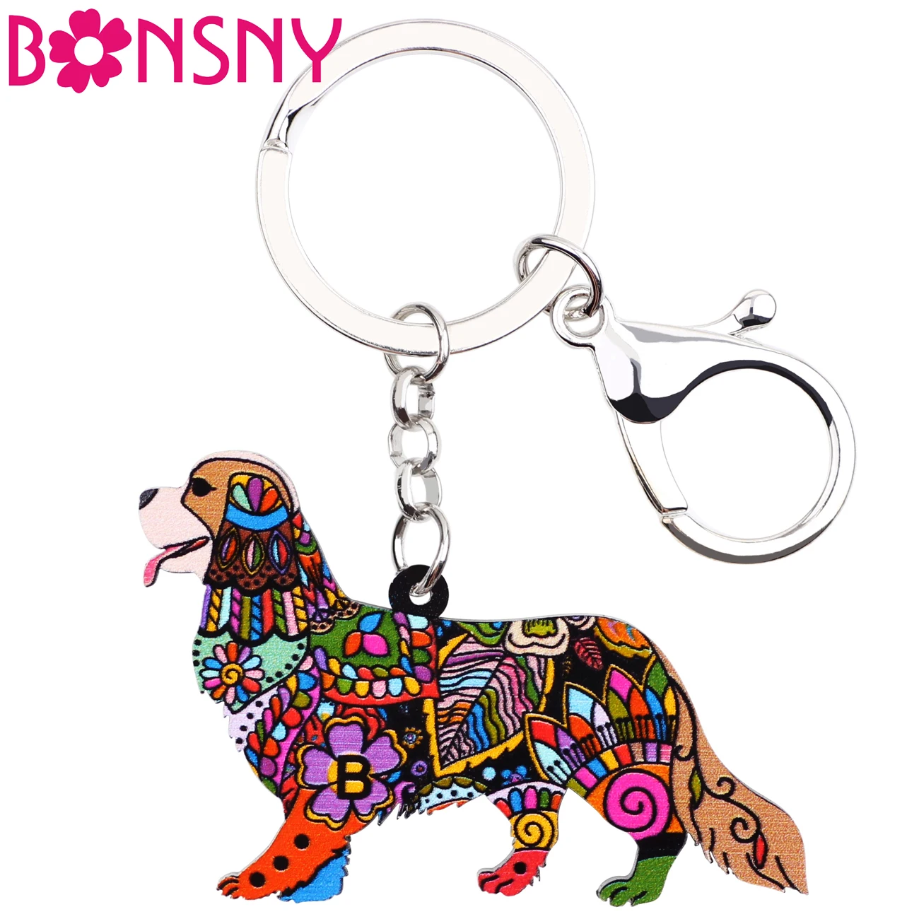 Брелок для ключей Bonsny акриловое кольцо с сумочкой King Charles Spaniel аксессуары новые