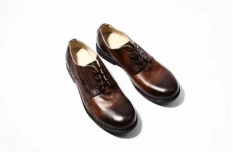 Lace-Up Men's Oxford Genuine Leather Men Dress Shoes Vintage Handmade Japanese Style Toes-Spring Gradient Casual Wedding | Обувь