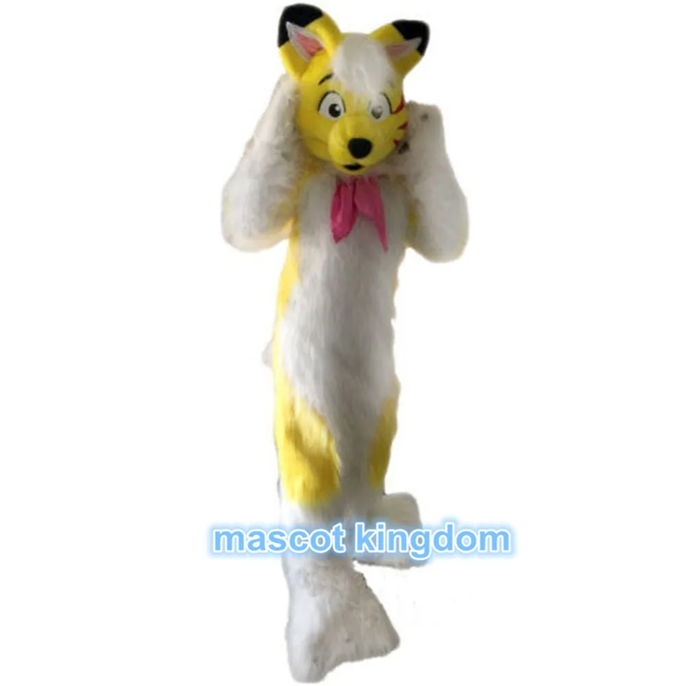 Высокое качество желтый собака хаски маскоты Костюм Волк лиса для рождественской вечеринки косплэй нарядное платье наряд взрослы