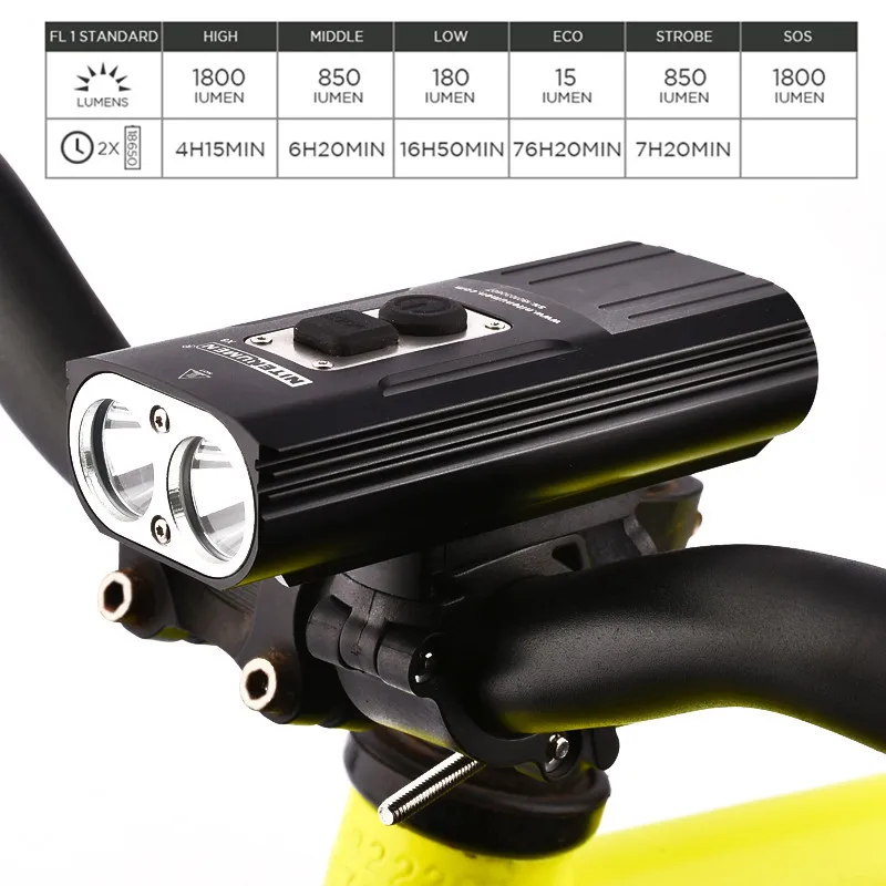 Top NITENUMEN 1800Lumens Bike Front Light Cycling Headlight Bicycle Rechargeable Flashlight Waterproof 6400mAh LED Head Lamp for MTB 2