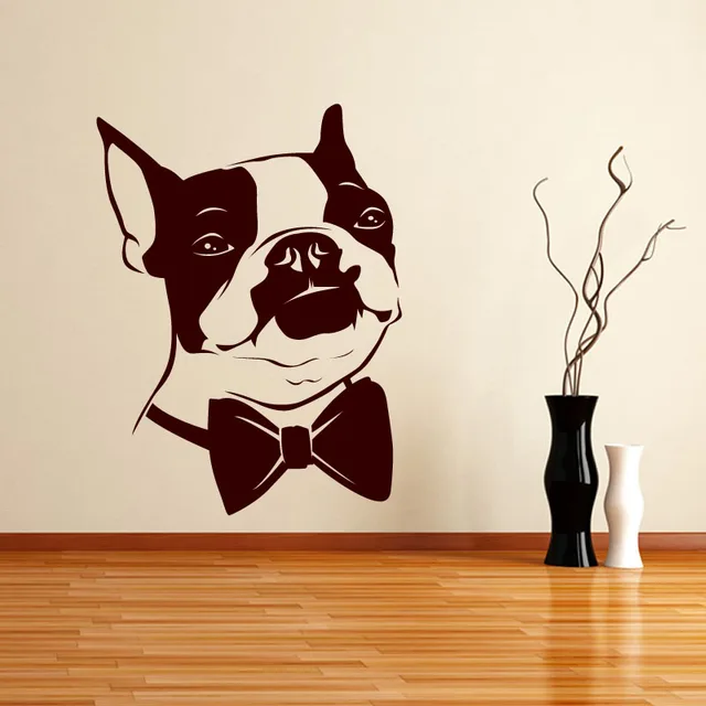 Bow Tie Puppy Wall Sticker Home Decor Kids Room Paper Removable Bow Tie Puppy Wall Sticker Home Decor Kids Room Paper Removable Bedroom Declas Funny Boston