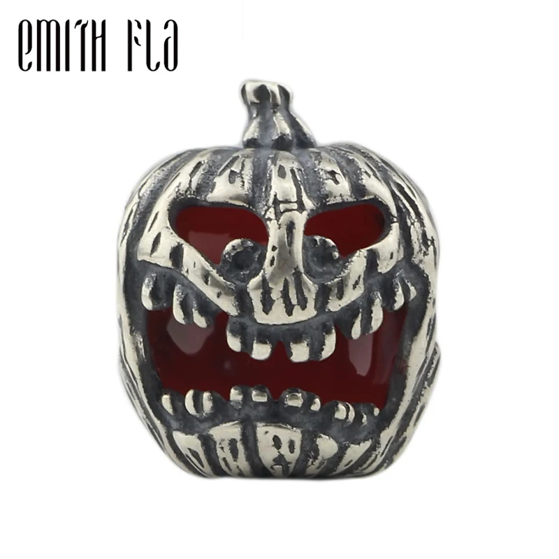 

925 Sterling Silver Retro Hallowee Pumpkin Bead Charms fit Original European Bracelet Jewelry Making Vintage Enamel Charm Beads