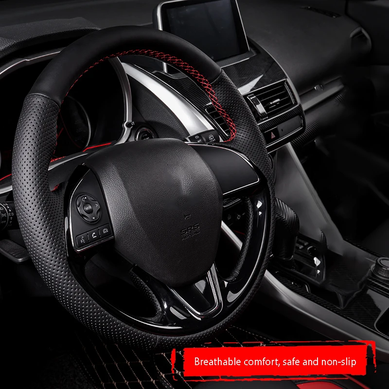 

Steering wheel cover leather hand sewing set four seasons universal non-slip anti-sweat For Mitsubishi ECLIPSE CROSS 2018 2019