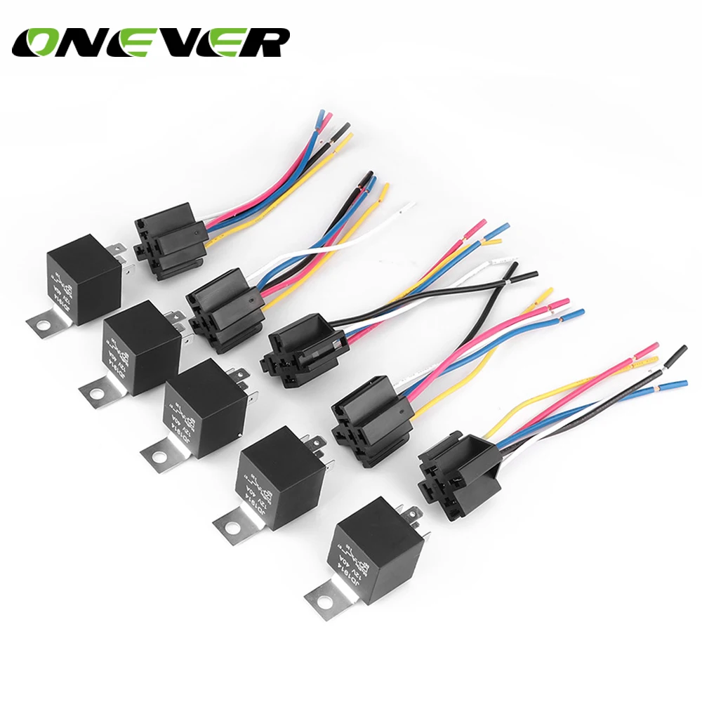 5 Pack 40 30 Amp 5 Pin Car Spdt Automotive Relay 5 Wires With Interlocking Harness Socket And