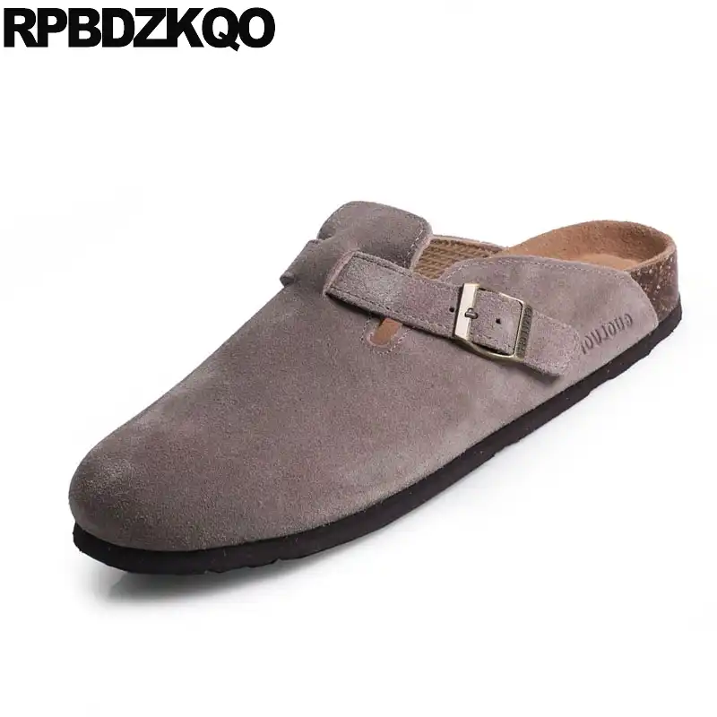 brown leather flat mules