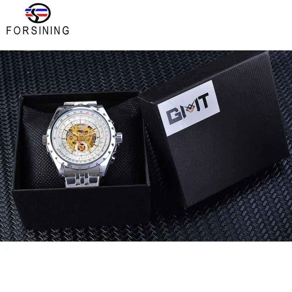 Jaragar Классические Автоматические Мужские часы Relojes Hombre Серебряный Скелет стальной ремешок Спортивные деловые механические часы Relogio