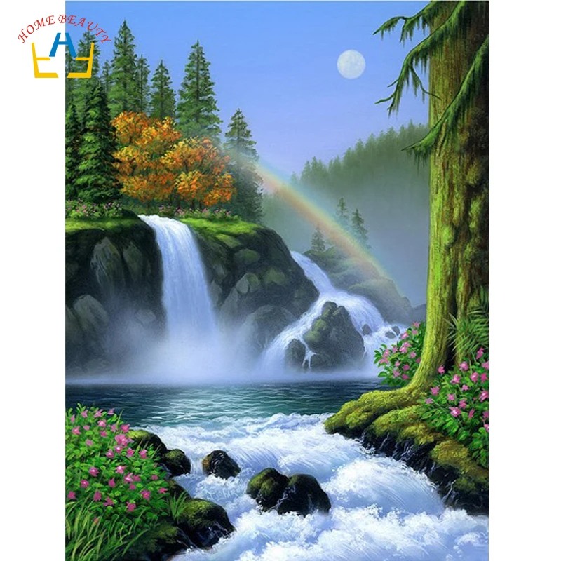 waterfall landscape painting by numbers diy modular pictures for draw