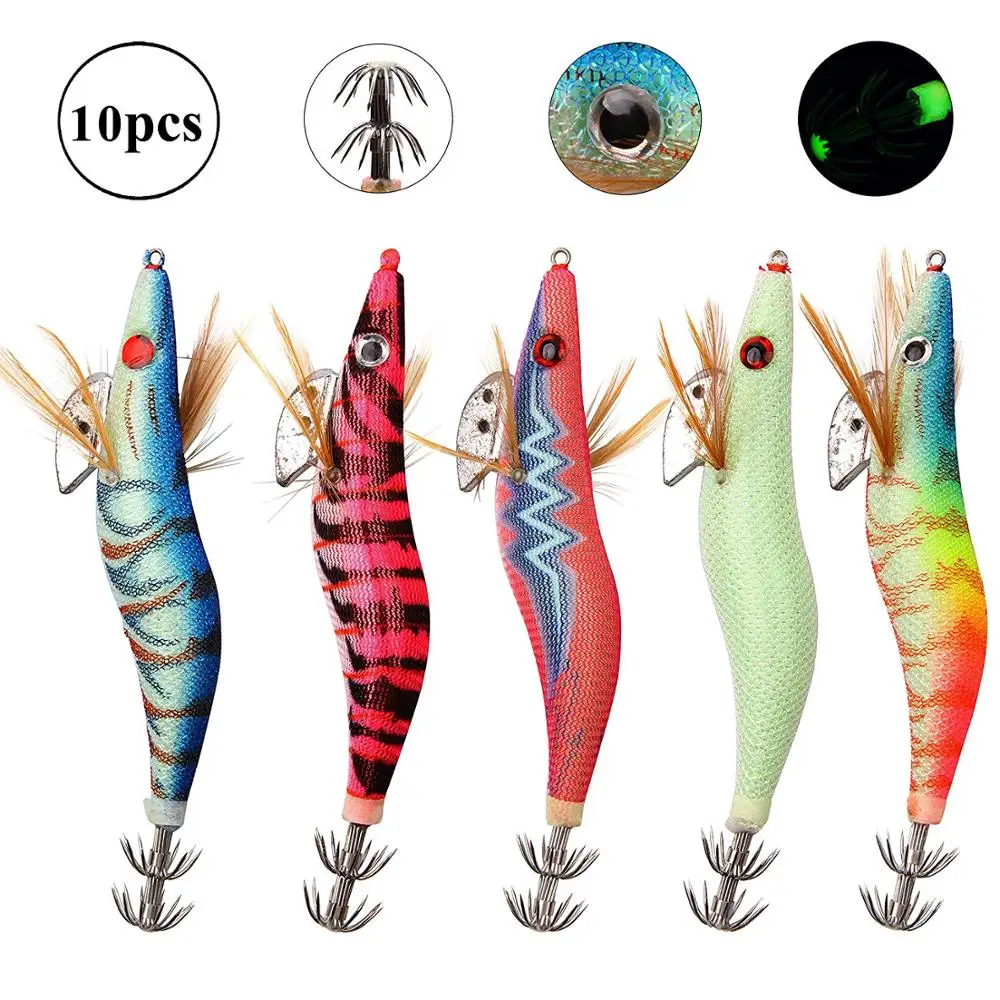 

2019 New item 10pcs Squid Jig Fishing Lures Artificial Baits Kit Plastic Shrimp Bait Octopus Cuttlefish Fishing Jigs