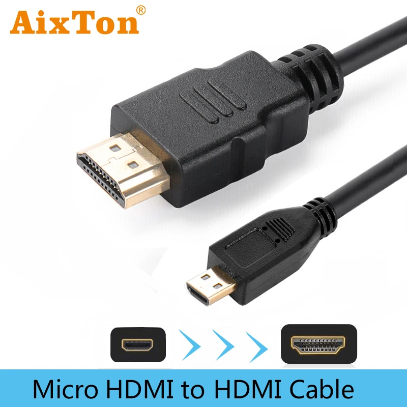 AIXTON 1,4 Версия позолоченный кабель Micro HDMI к HDMI 3D 1080P Male-Male для телефона планшета HDTV PS3 xbox камера