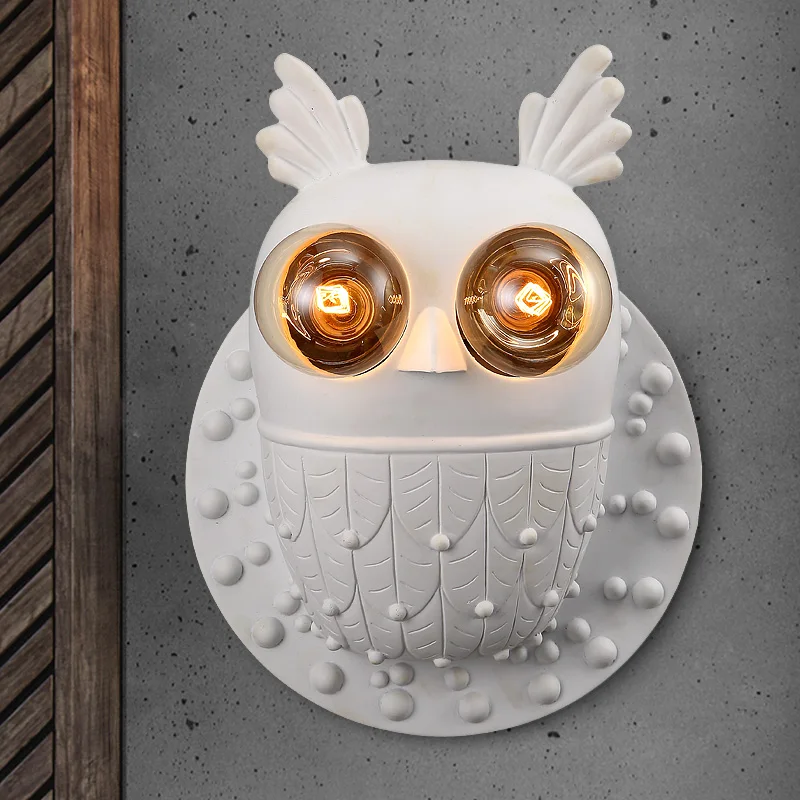 creative children room white Owl Wall Lamps bedroom bedside lamp simple American corridors owl ...