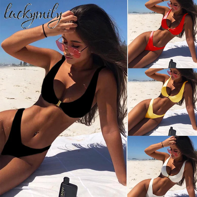 

luckymily Sexy Brazilian Bikini Set Women Black/Red Bathing Suit Swimwear Summer Beach Wear Female Low Waist Swimsuit Biquini