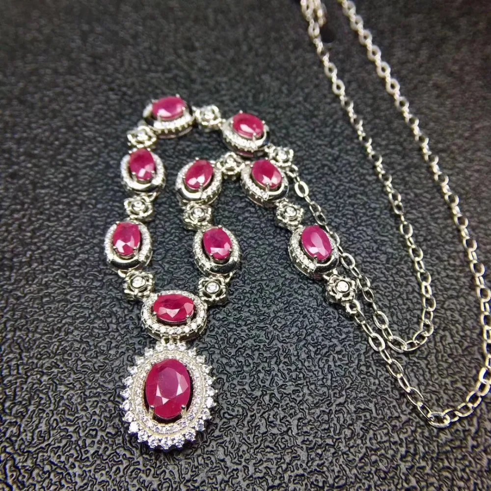 Collier pendentif mode Diana ronde rouge rubis naturel S925 argent collier de pierres précieuses na