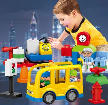 

29PCS Large Size City Bus Station Building Blocks Car assembling building blocks toys Compatible With DuploINGlys