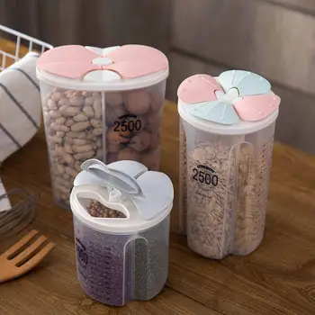 

OTHERHOUSE Transparent Kitchen Storage Containers Beans Grain Cereal Sorting Storage Container Rice Box Sealed Box with Divider