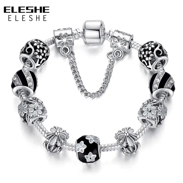 Authentic 925 Enamel Silver Crystal Beads Charms Bracelet For Women Authentic 925 Enamel Silver Crystal Beads Charms Bracelet For Women With Safety Chain Strand Bangle